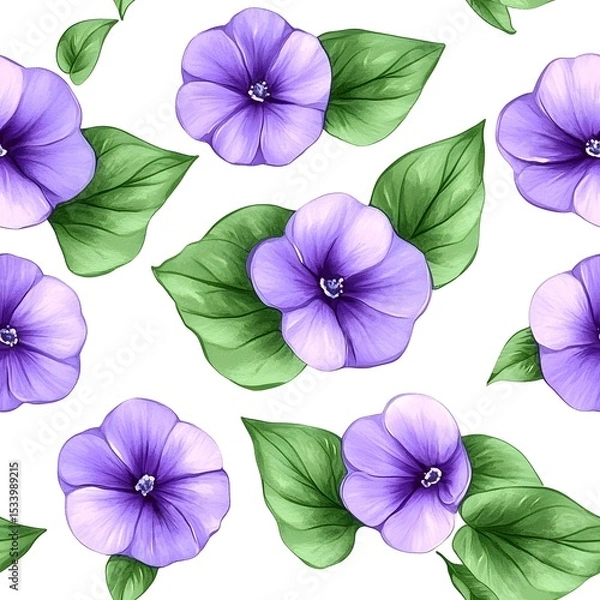 Obraz Delicate purple flower and leaf pattern on white background.