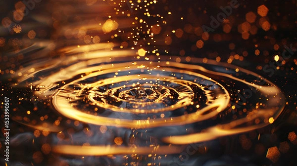 Fototapeta Close-up of abstract water ripple texture with circular motion and sun sparkles.