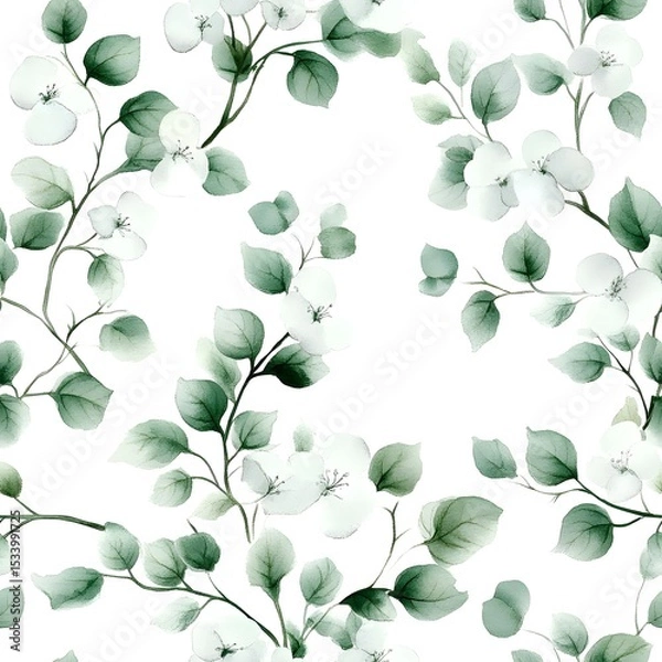 Obraz Delicate floral pattern with white blossoms and foliage.