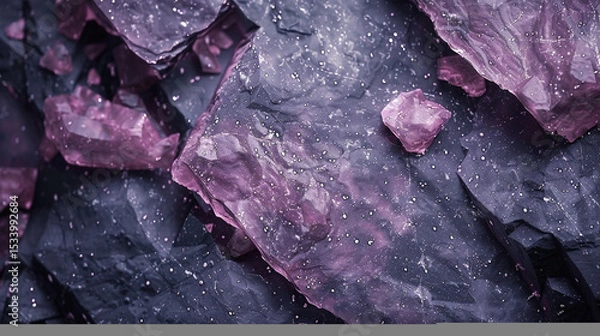 Fototapeta Close-up of raw granite stone surface with natural speckles and mineral veins.