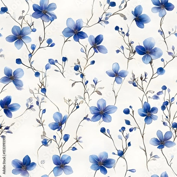 Obraz Delicate blue floral pattern on a white background.
