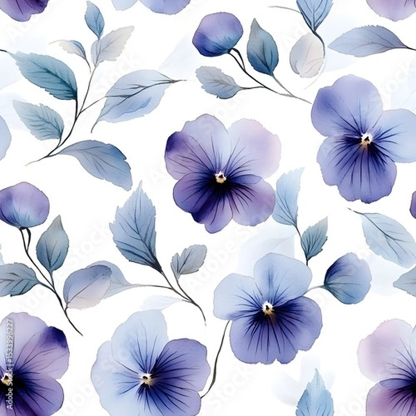 Obraz Delicate floral pattern of pansies in muted blues and purples.