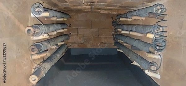 Fototapeta Inside the cold chamber furnace there are nichrome heaters, a heat-resistant hearth and a refractory masonry