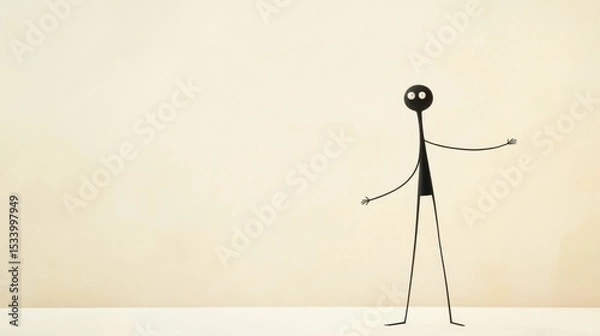 Fototapeta Surreal Minimalist Figure, elongated limbs, unusual stance, soft beige background, exploring abstraction and form in modern art