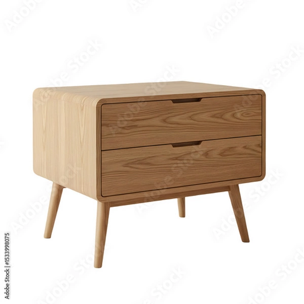 Obraz MidCentury Modern Nightstand Oak Wood TwoDrawer Design