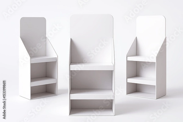 Obraz Minimalist White Cardboard Display Stands – Modern Product Shelving Mockup with Clean Design and Angled Views