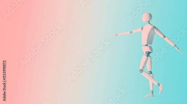 Obraz Dynamic Elongated Humanoid in Abstract Form on Gradient Background, Captivating Stretch and Movement, Artistic Expression of Form and Space