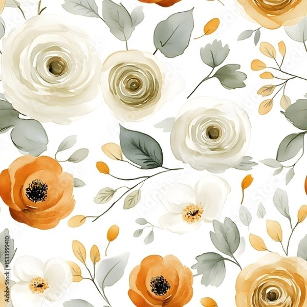 Obraz Delicate floral pattern in muted autumnal tones.