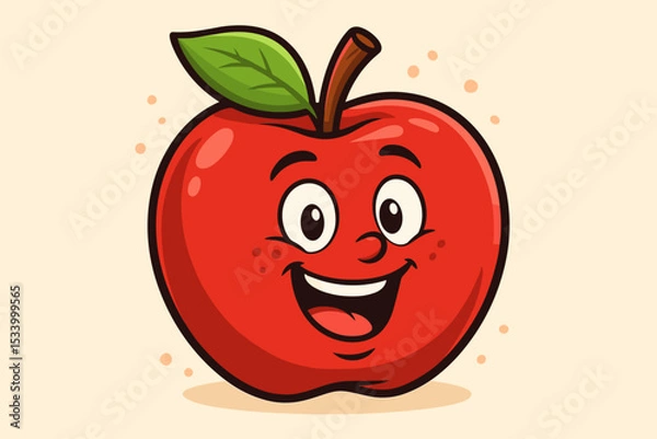 Obraz Red apple cartoon character mascot. Cute smiling fruit with a happy face. Concept healthy eating. Fresh organic food. Vector illustration for kids. Joyful, friendly fruit icon. Vintage style.