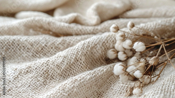 Fototapeta Cotton canvas texture with raw fibers, rough weave, and neutral tones.