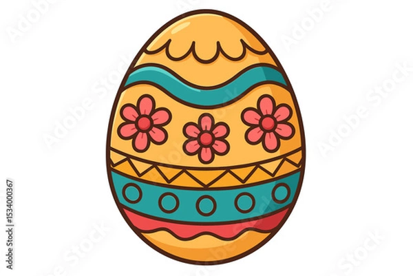 Obraz Decorative Easter egg vector illustration. Colorful ornamental egg with flower pattern and abstract design. Cartoon icon for spring holiday, Happy Easter celebration, egg hunt tradition.