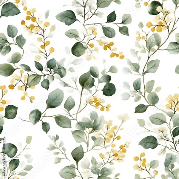 Obraz Delicate floral pattern of eucalyptus branches with yellow accents.