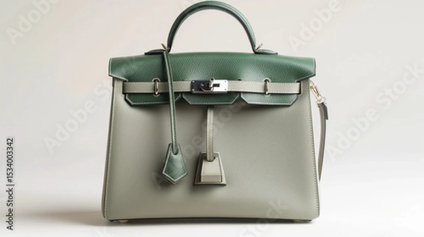 Fototapeta Bucharest, Romania 20 July  2023. Hermes Kelly 32 green handbag. photo made in studiou for editorial content. Hermes bag on white background.original product 