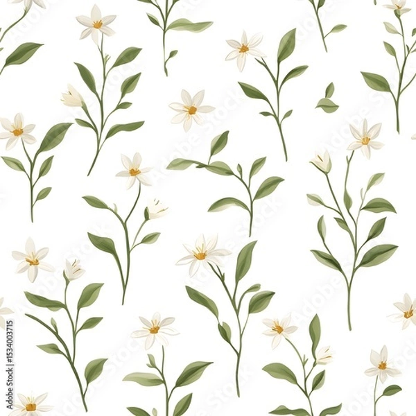 Obraz Delicate white flower pattern on a white background.