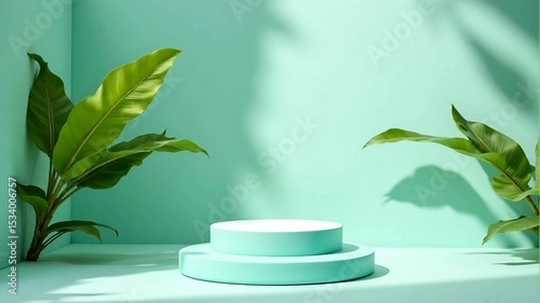 Fototapeta Mint Green Tropical Plant Podium