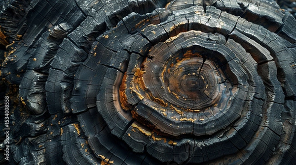 Fototapeta Cross-section of a tree trunk showing detailed growth rings and natural imperfections.