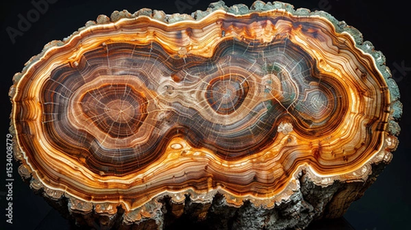 Fototapeta Cross-section of a tree trunk showing detailed growth rings and natural imperfections.
