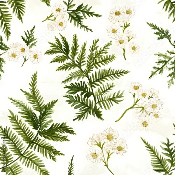 Obraz Botanical floral pattern of ferns and wildflowers.