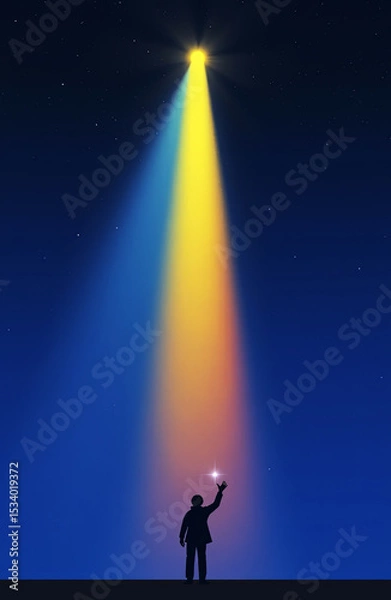 Obraz lonely man standing under a beam of light