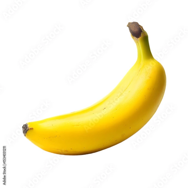 Fototapeta Single yellow banana: A vibrant yellow banana, its smooth skin catching the light, presents a picture of simple perfection and natural goodness.