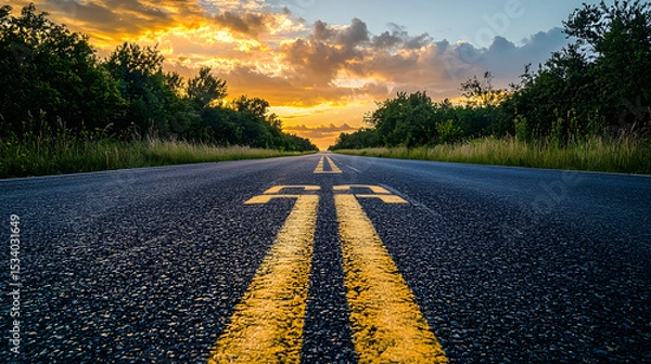 Obraz Open road with the year 2025 painted on the asphalt, symbolizing a new beginning and future opportunities