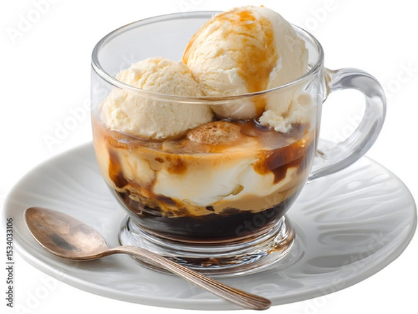 Fototapeta Affogato Delight: A visual feast as rich, dark espresso intertwines with velvety vanilla ice cream, creating a dessert masterpiece. 