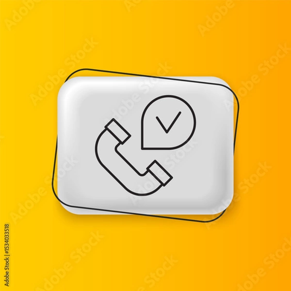 Fototapeta Black Telephone handset icon isolated on yellow background. Phone sign. Silver rectangle button. Vector