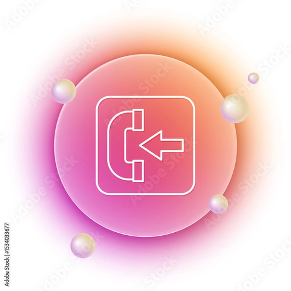 Fototapeta White Incoming call phone icon isolated on white background. Phone sign. Telephone handset. Orange and pink gradient circle background. Vector