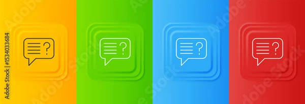 Fototapeta White Unknown search icon isolated on colorful background. Magnifying glass and question mark. Set icons in square buttons. Vector