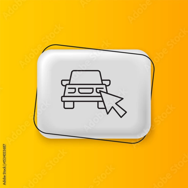 Fototapeta Black Online car sharing icon isolated on yellow background. Online rental car service. Online booking design concept for laptop. Silver rectangle button. Vector
