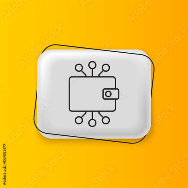 Fototapeta Black Cryptocurrency wallet icon isolated on yellow background. Wallet and bitcoin sign. Mining concept. Money, payment, cash, pay icon. Silver rectangle button. Vector