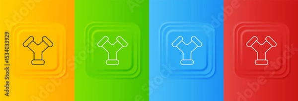 Fototapeta White Industry metallic pipe icon isolated on colorful background. Plumbing pipeline parts of different shapes. Set icons in square buttons. Vector