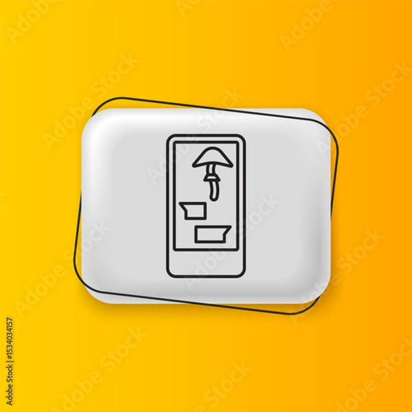 Fototapeta Black Buying drugs online on mobile phone icon isolated on yellow background. Online buying symbol. Silver rectangle button. Vector