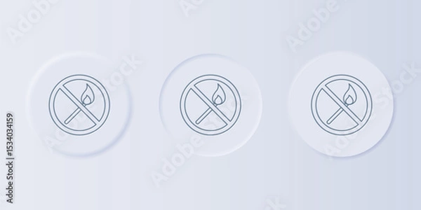 Fototapeta Grey No fire match icon isolated on grey background. No open flame. Burning match crossed in circle. Set icons in square buttons. Vector