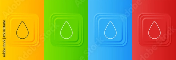 Fototapeta White Water drop icon isolated on colorful background. Set icons in square buttons. Vector