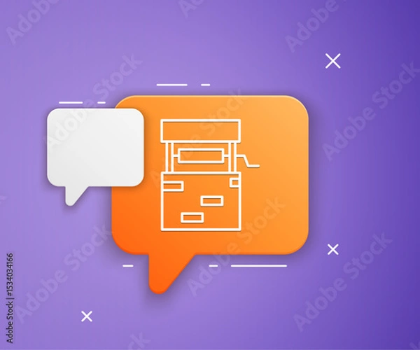 Fototapeta White Well icon isolated on purple background. Orange speech bubble symbol. Vector