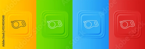 Fototapeta White Retractable cord leash with carabiner icon isolated on colorful background. Pet dog lead. Animal accessory for outdoors walk. Set icons in square buttons. Vector
