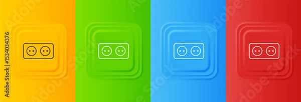 Fototapeta White Electrical outlet icon isolated on colorful background. Power socket. Rosette symbol. Set icons in square buttons. Vector