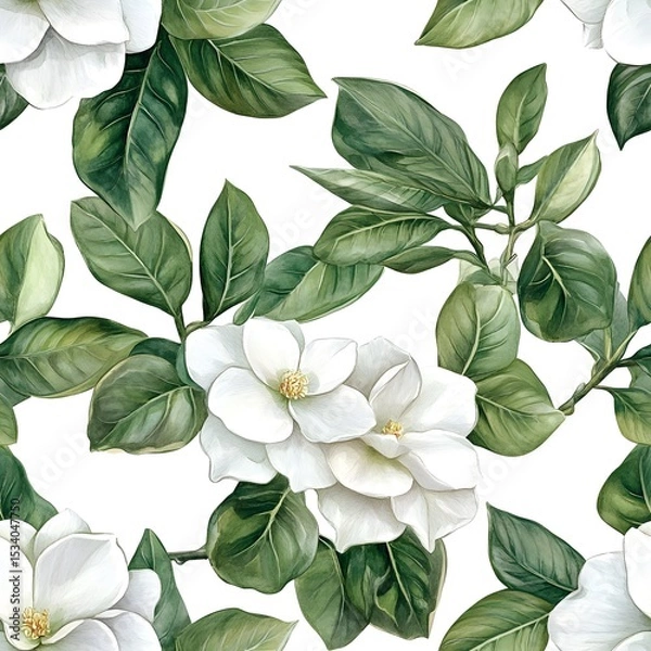 Obraz Whimsical floral pattern of magnolia blossoms and leaves.