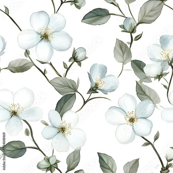Obraz Delicate floral design with light blue blossoms and muted greens.