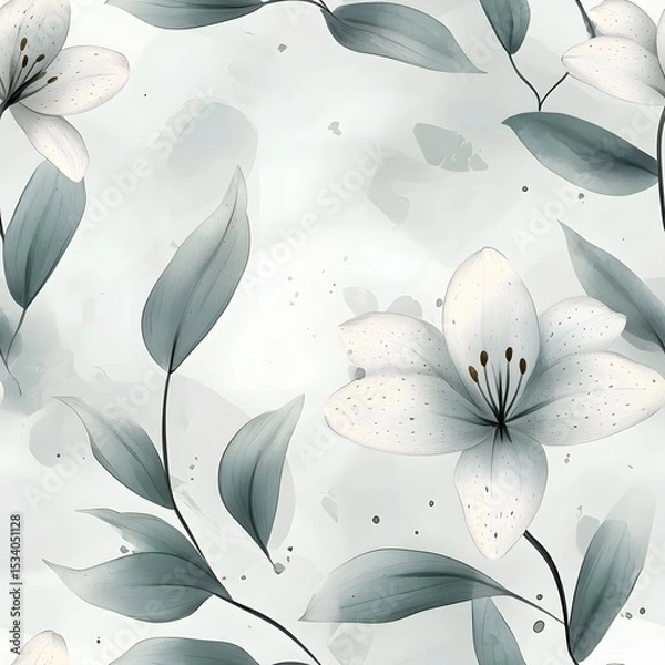 Obraz Delicate floral design with light gray leaves and white flowers.