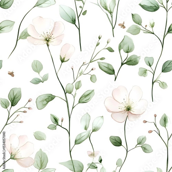 Obraz Delicate floral pattern with pastel blossoms and foliage.