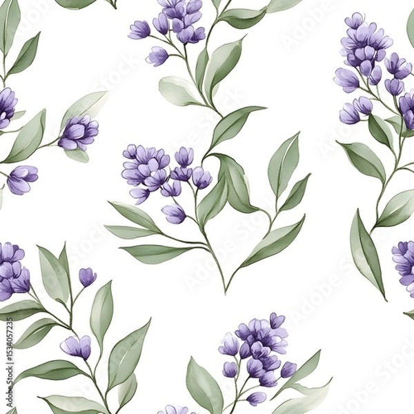 Obraz Delicate floral pattern of lilac blossoms and foliage.