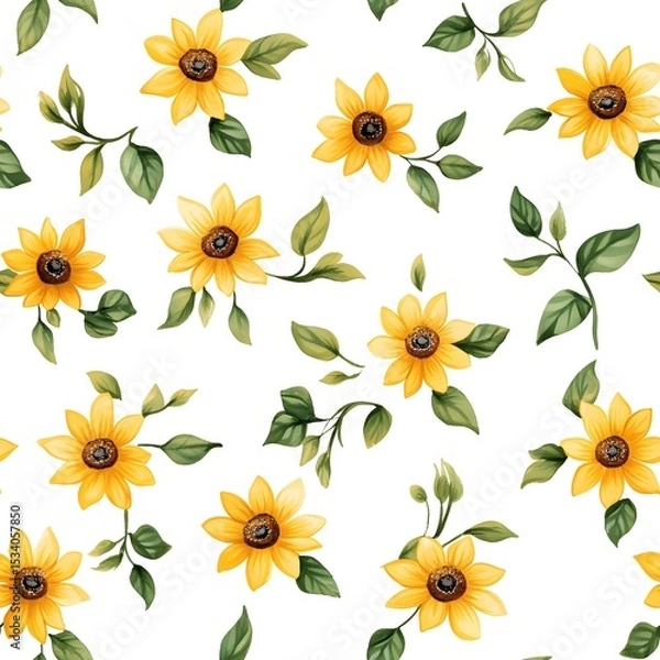 Obraz Delicate sunflower pattern on white background.