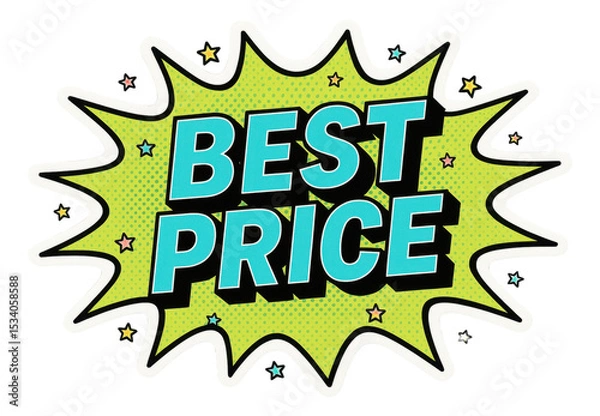 Obraz Green starburst sticker with BEST PRICE in bold comic style, eye-catching retail promo offer on transparent background.