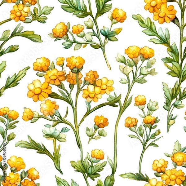 Fototapeta Delicate yellow flower pattern on a white background.