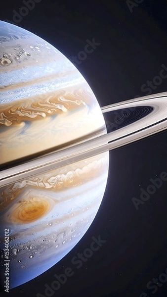Fototapeta Dramatic View of a Gas Giant Planet With Detailed Rings in Space. AI Generated