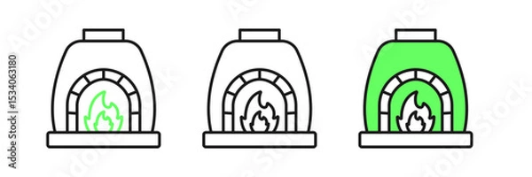 Fototapeta Set line Blacksmith oven icon isolated on white background. Vector