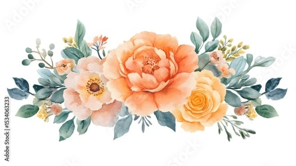 Obraz Delicate arrangement of peach and orange flowers and foliage.
