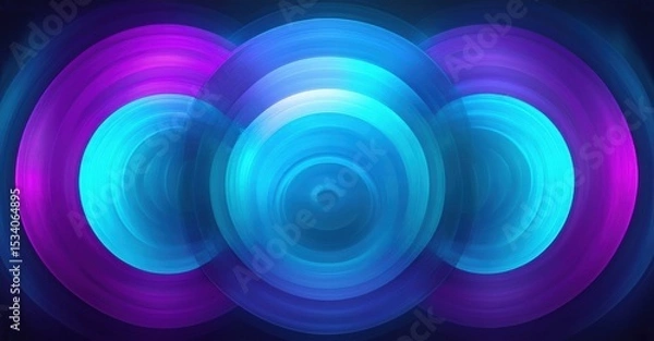 Fototapeta Abstract circles radiate vibrant blue, purple hues. Concentric rings create dynamic visual effect against dark background. Smooth gradients define shapes.